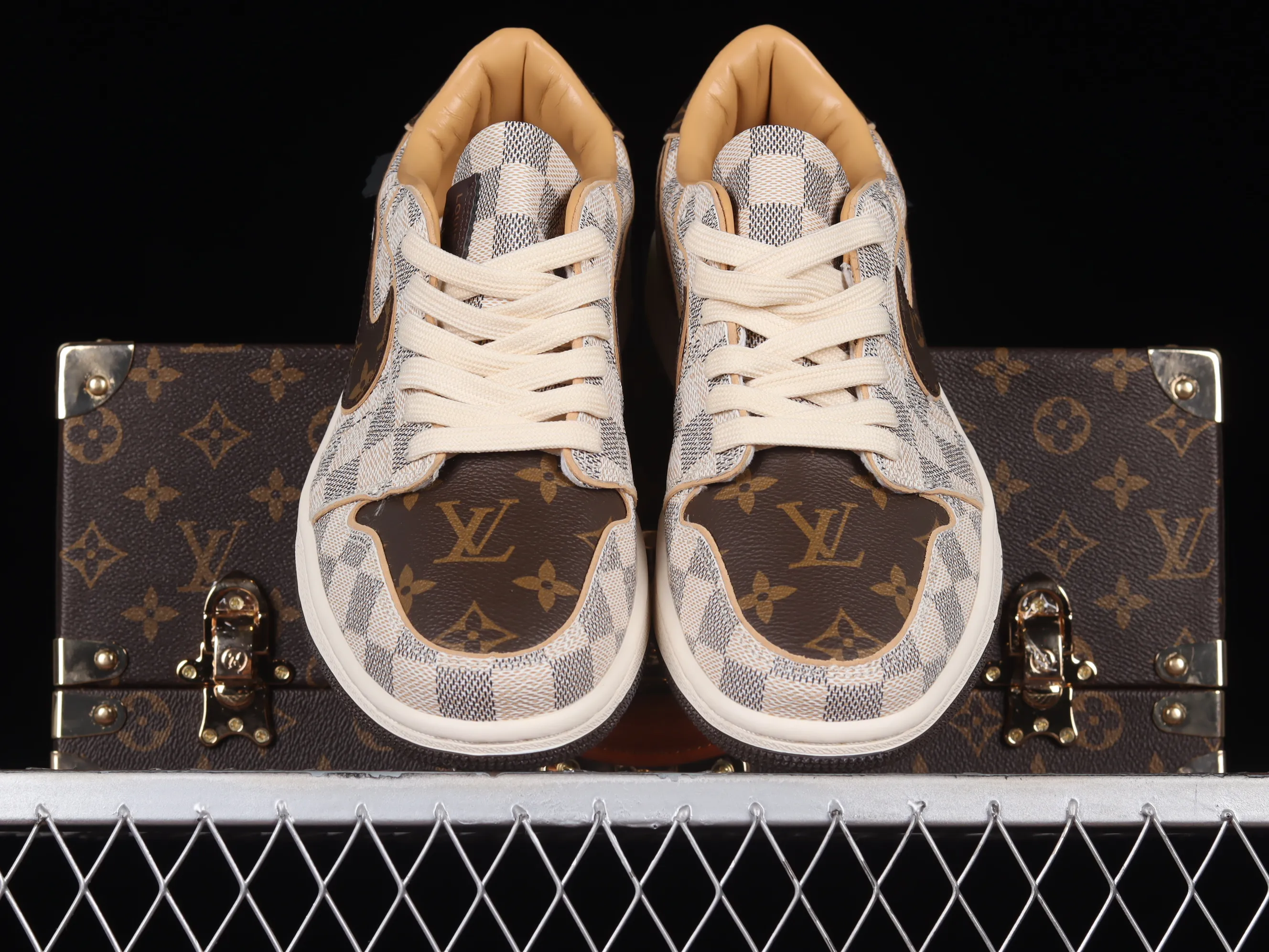 All categories Air Jordan Jordan series basketball shoes Air Jordan 1 Low gift box version Donkey brand x Air Jordan 1 Low OG Custom "Damier Azur/Brown/LV Monogram" AJ1 Joe 1 joint model classic low-top cultural versatile casual sports basketball shoes